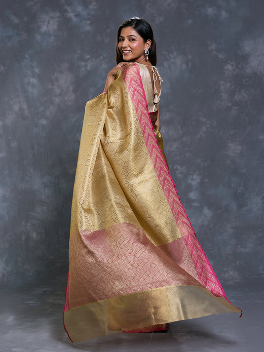 Pink tissue Tanchui saree