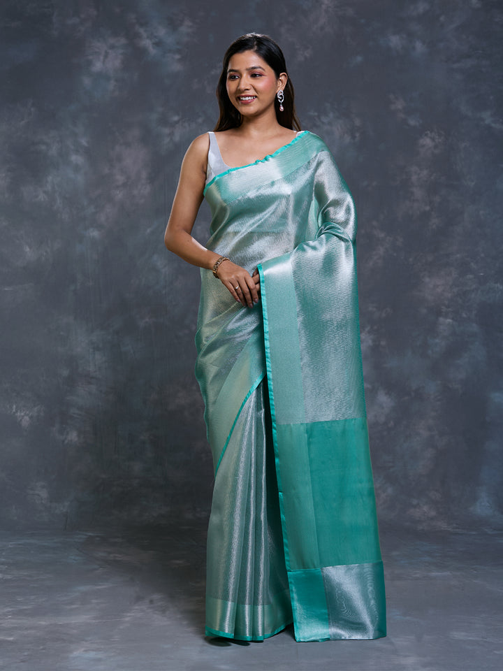 Firozi Tissue Zari Woven Saree