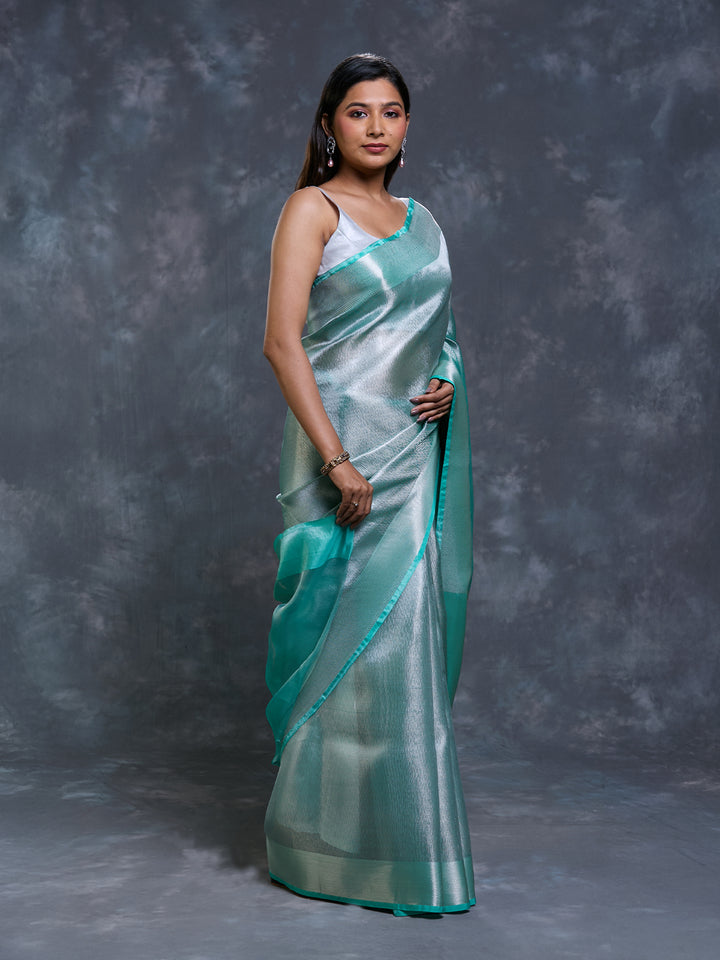 Firozi Tissue Zari Woven Saree