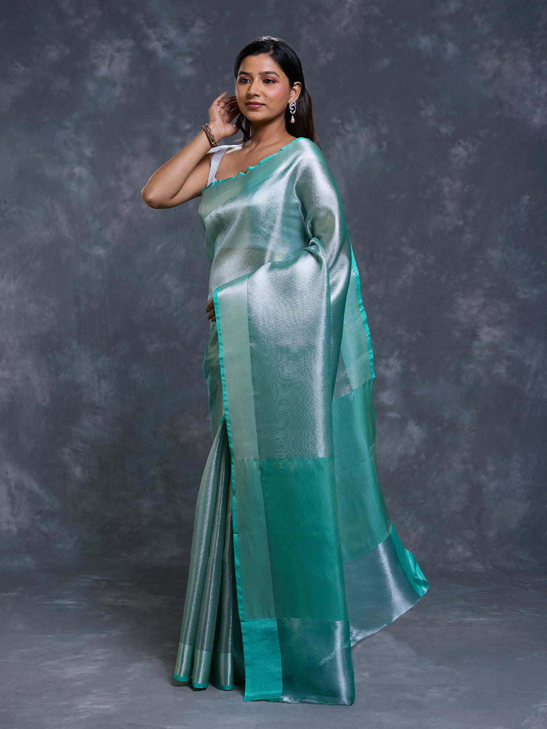 Firozi Tissue Zari Woven Saree_3