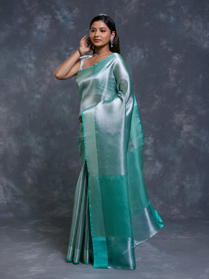 Firozi Tissue Zari Woven Saree