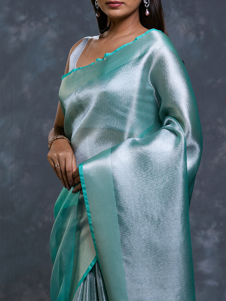 Firozi Tissue Zari Woven Saree