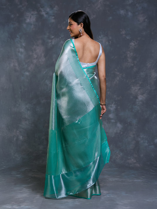 Firozi Tissue Zari Woven Saree