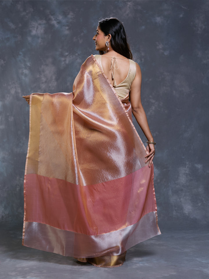Peach Tissue Zari Woven Saree