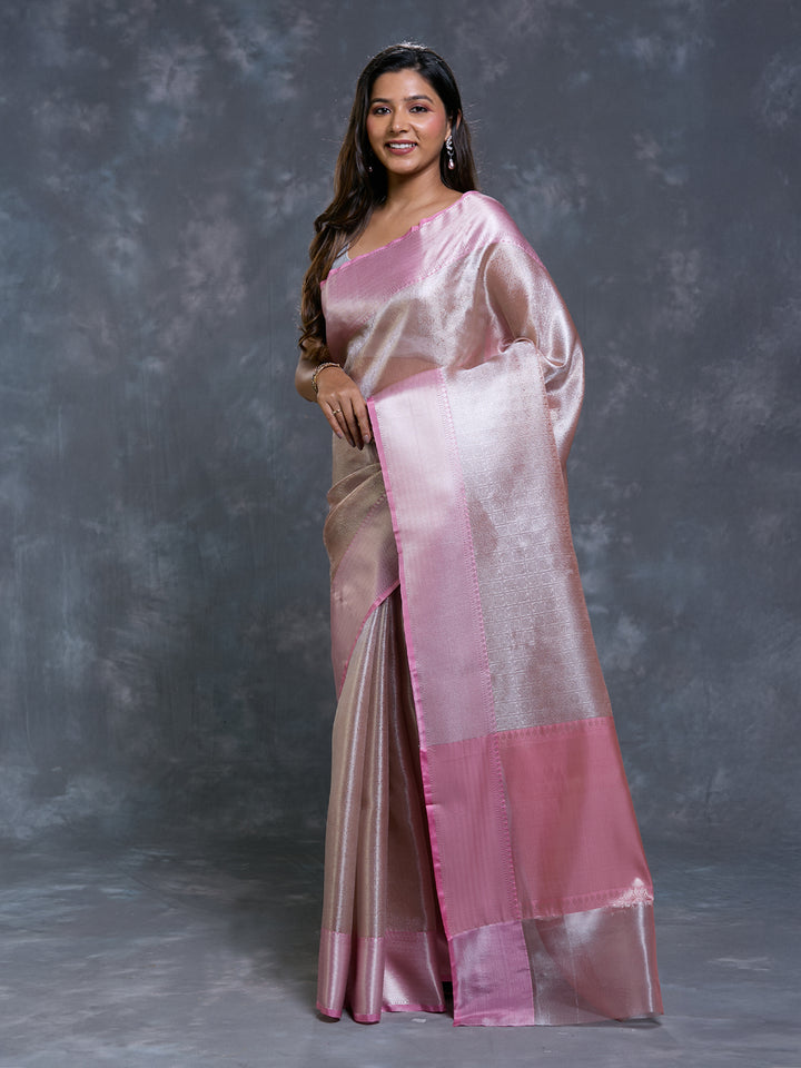 Pink Tissue Zari Brocade Saree