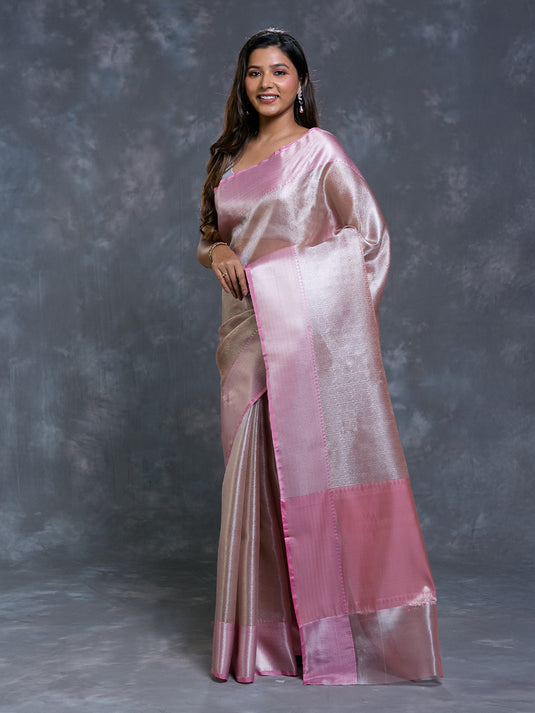 Pink Tissue Zari Brocade Saree