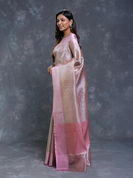 Pink Tissue Zari Brocade Saree