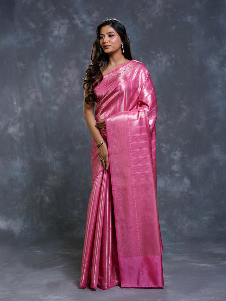 Pink Semi Katan Zari Woven Saree