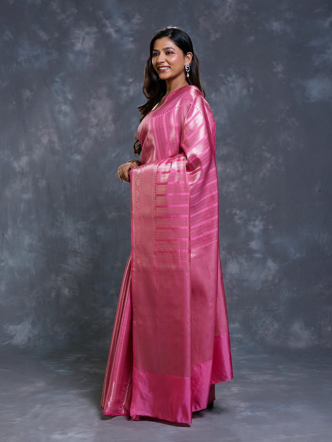 Pink Semi Katan Zari Woven Saree_2