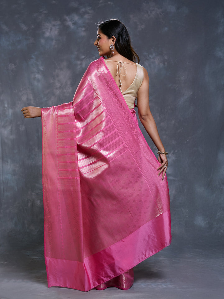 Pink Semi Katan Zari Woven Saree