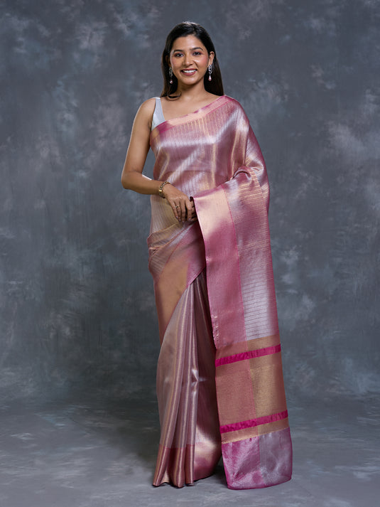 Pink Tissue Zari Brocade Saree