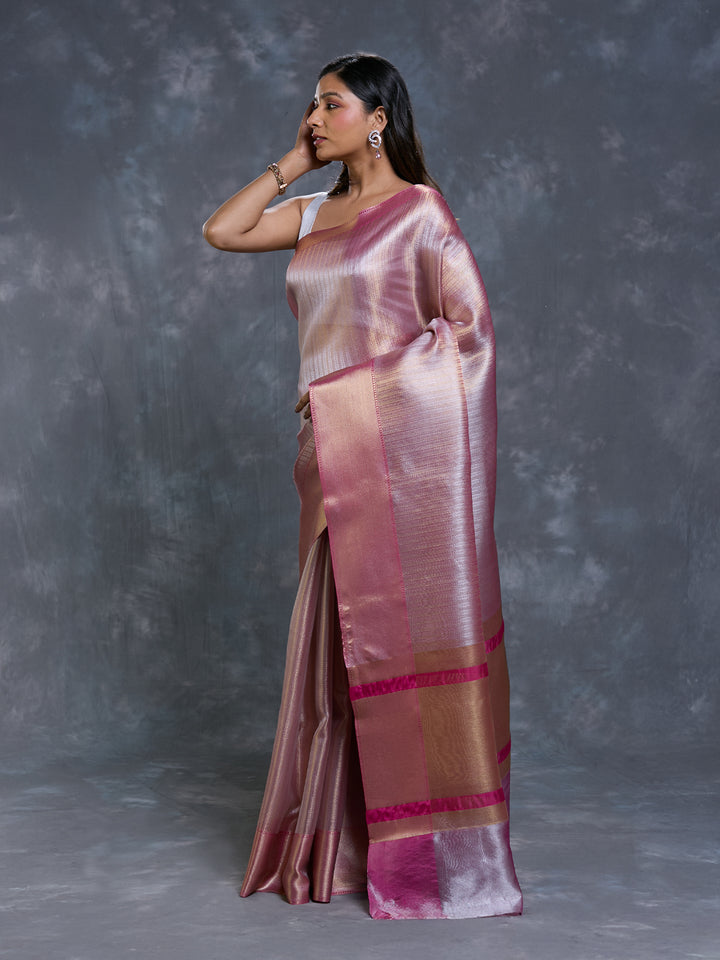 Pink Tissue Zari Brocade Saree