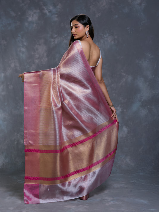 Pink Tissue Zari Brocade Saree