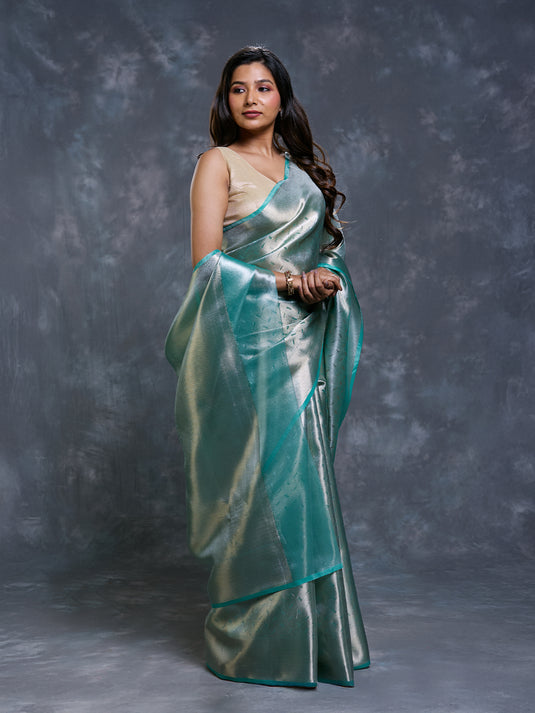 Green tissue Zari Brocade saree