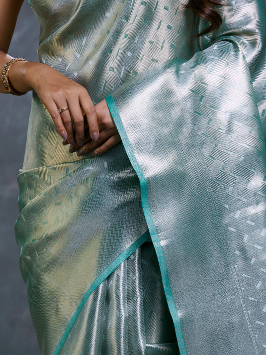 Green tissue Zari Brocade saree