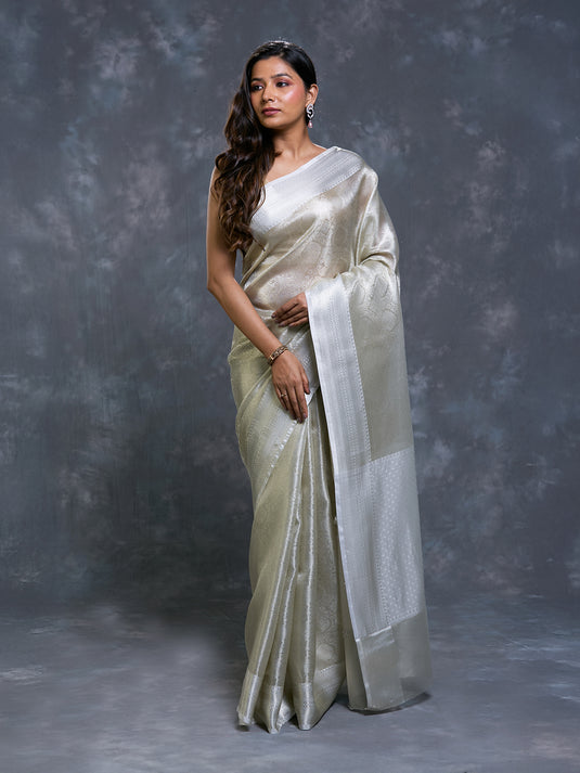Silver Tissue Zari Brocade Saree