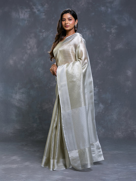 Silver Tissue Zari Brocade Saree