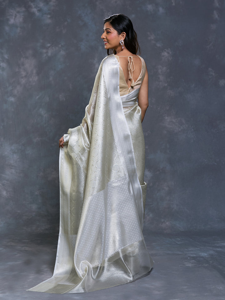 Silver Tissue Zari Brocade Saree