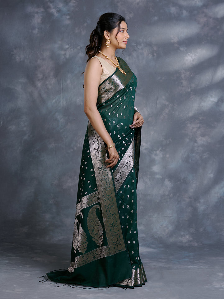 Green Mulmul Cotton Zari Woven Saree