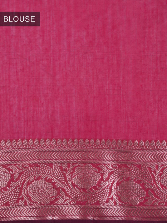 Magenta Mulmul Cotton Zari Woven Saree