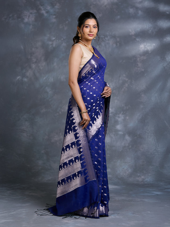 Blue Mulmul Cotton Zari Woven Saree