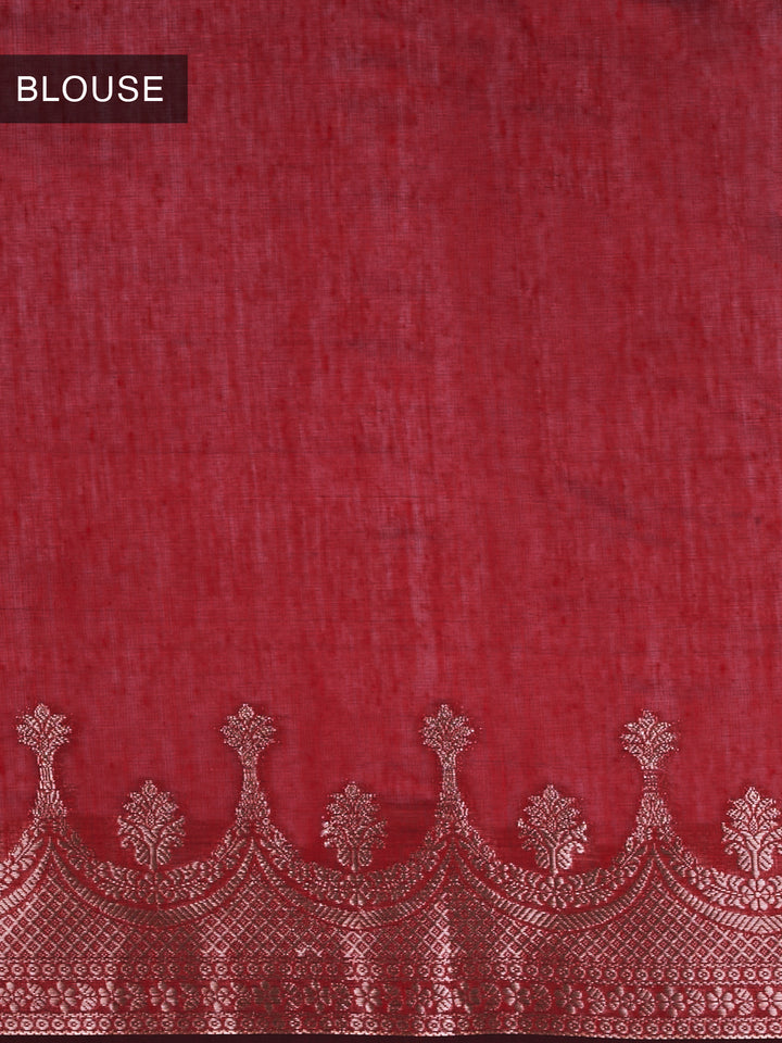 Red Mulmul Cotton Zari Woven Saree
