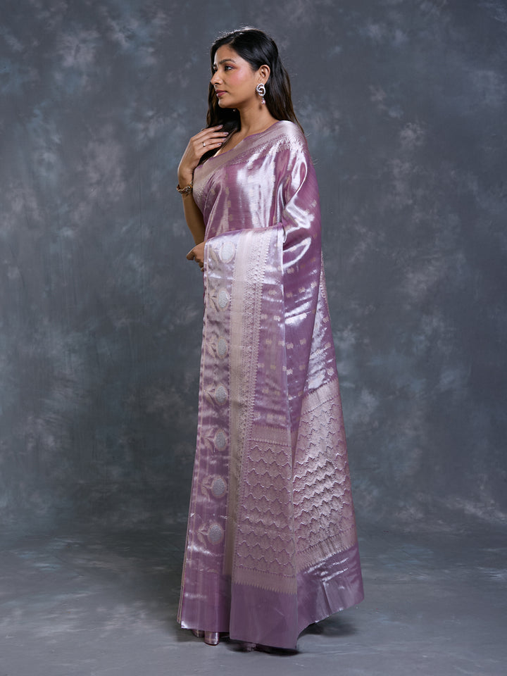 Lavendar Tissue Zari Woven Saree