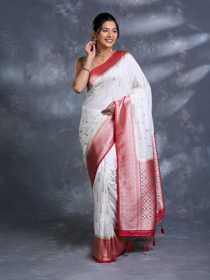 White Georgette Zari Woven Saree