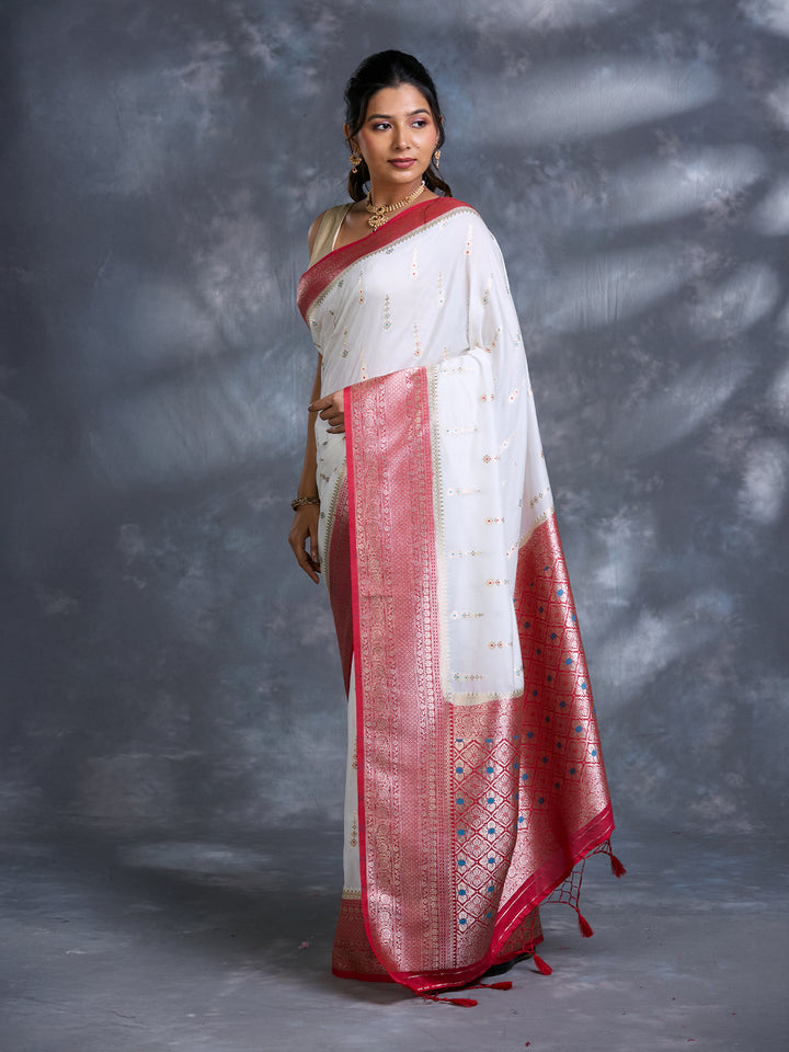 White Georgette Zari Woven Saree