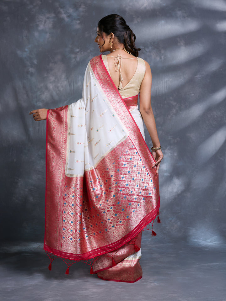 White Georgette Zari Woven Saree
