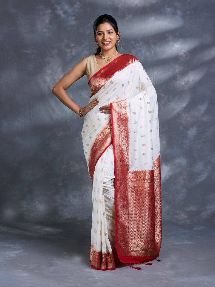 White Georgette Zari Woven Saree