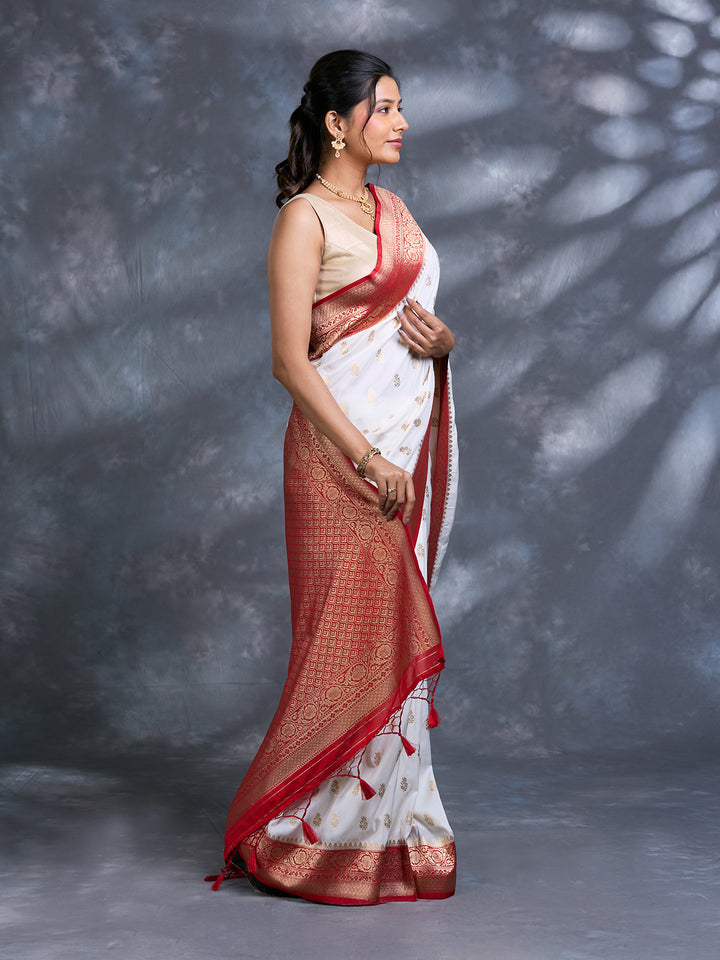 White Georgette Zari Woven Saree