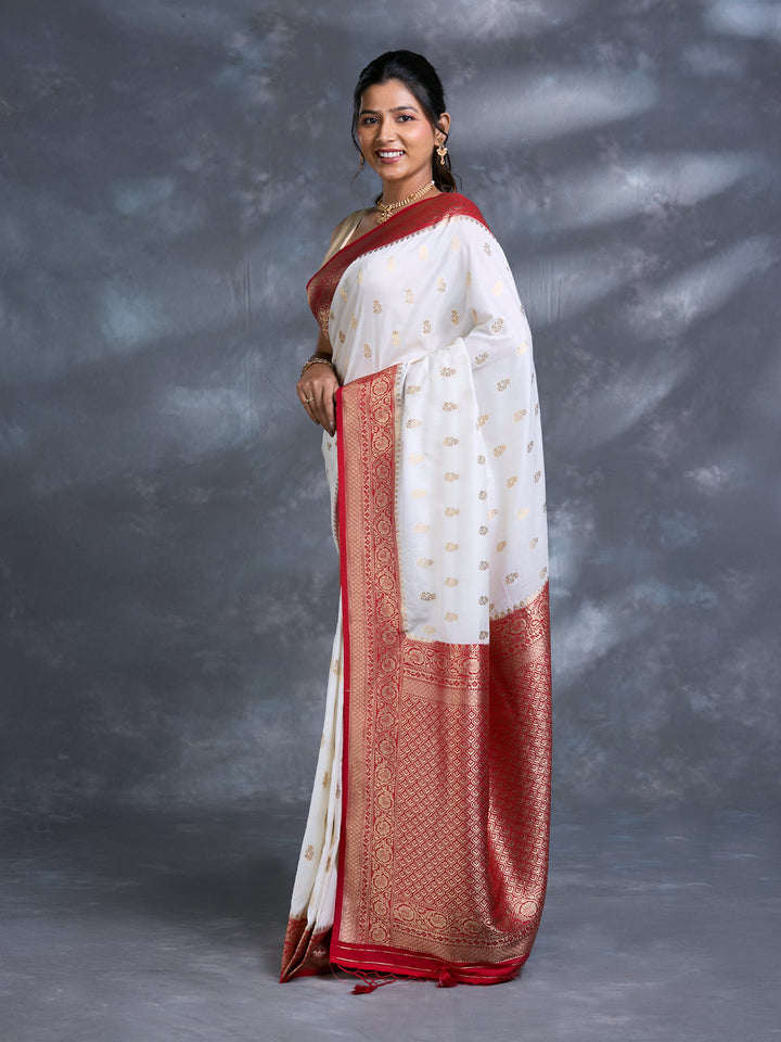 White Georgette Zari Woven Saree