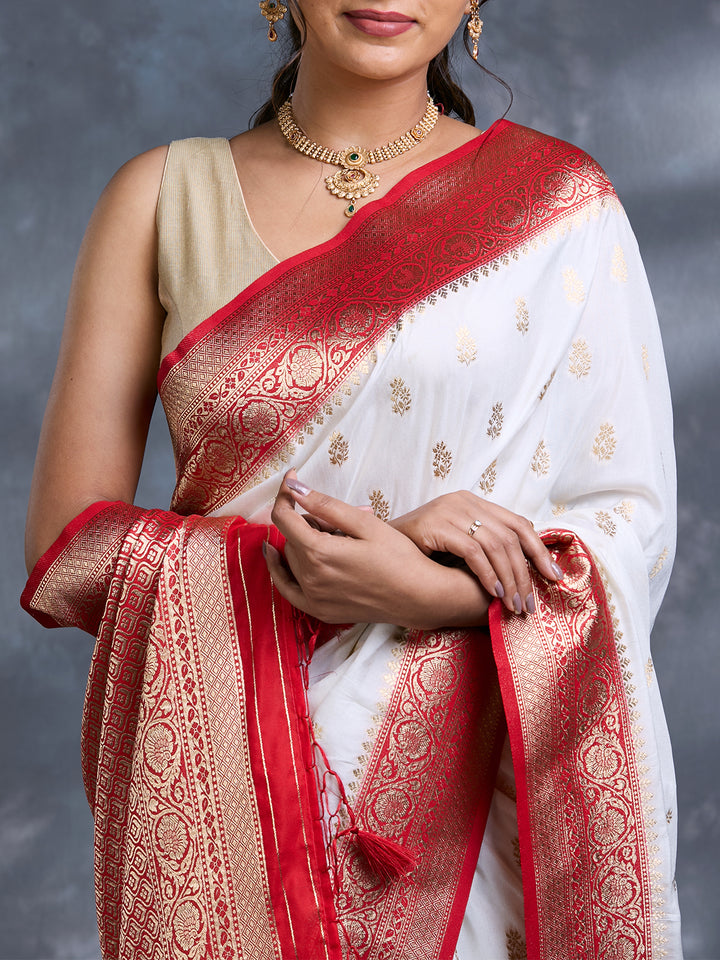 White Georgette Zari Woven Saree