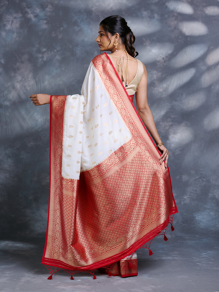 White Georgette Zari Woven Saree