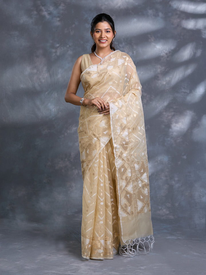 Gold Kora Organza Jamdani Saree