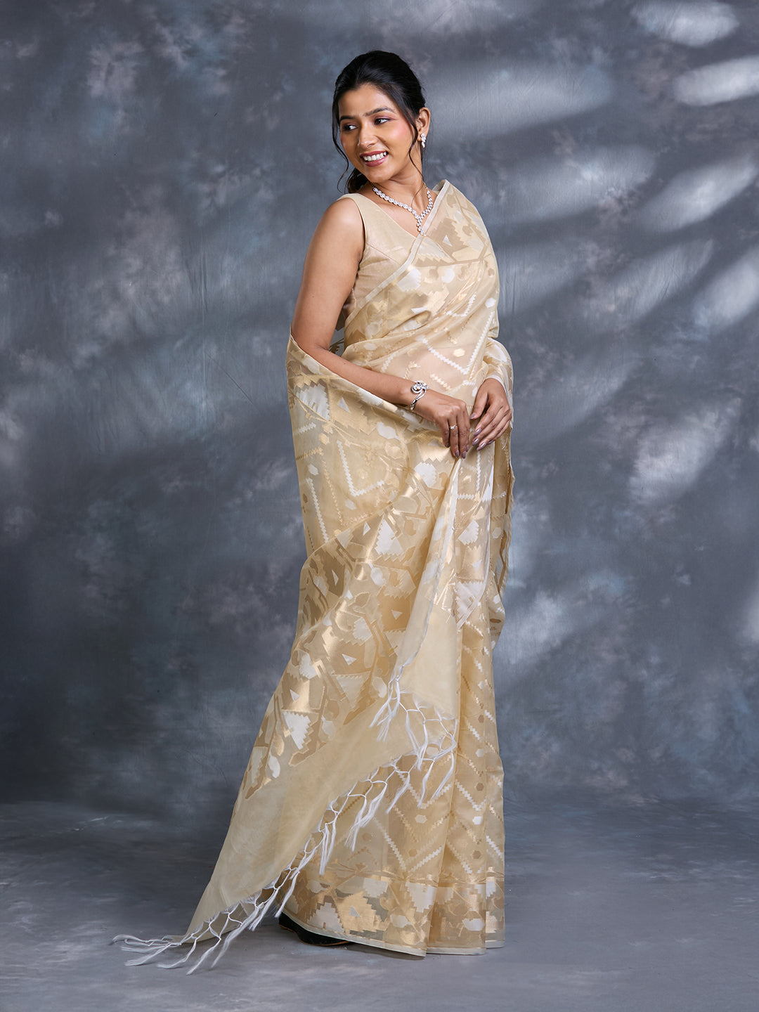 Gold Kora Organza Jamdani Saree_2