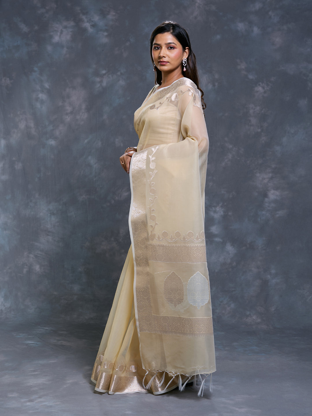 Beige Kora Organza Woven Saree_3