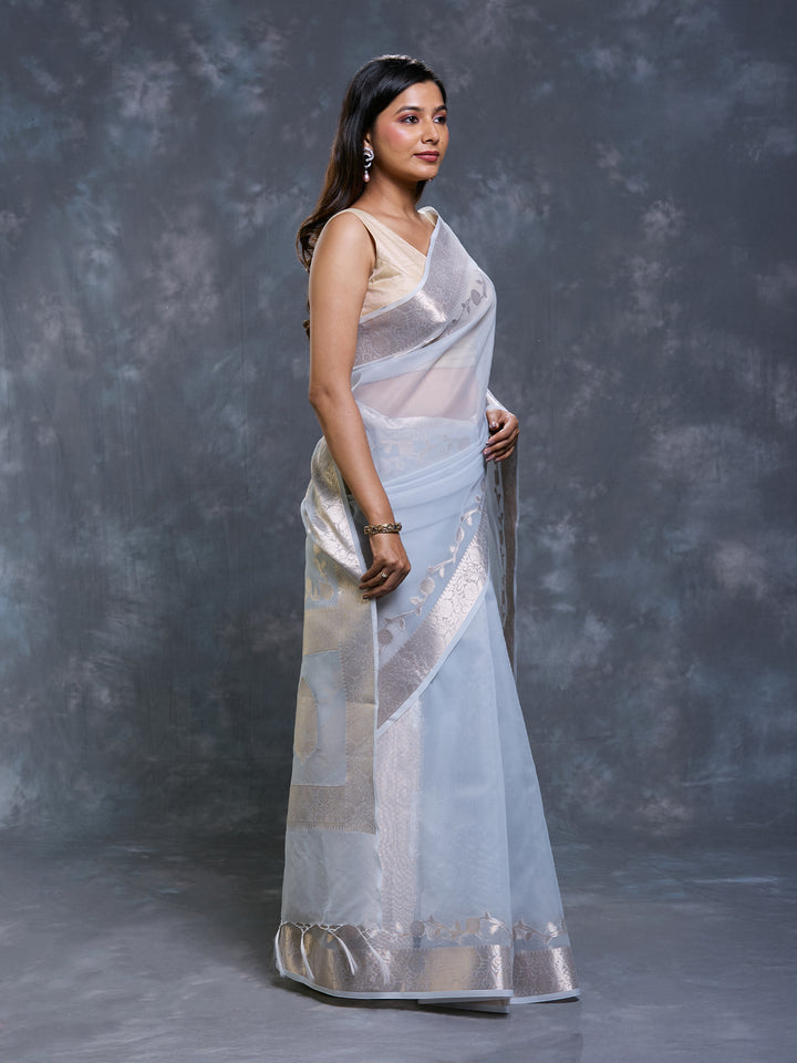 Grey Kora Organza Woven Saree