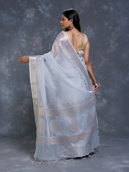 Grey Kora Organza Woven Saree