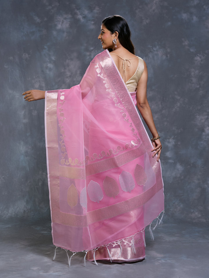 Pink Kora Organza Woven Saree