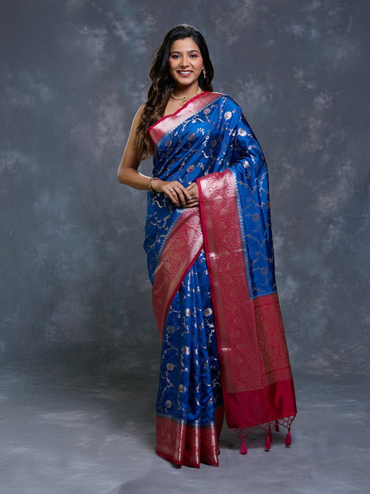 Blue Katan Zari Woven Saree