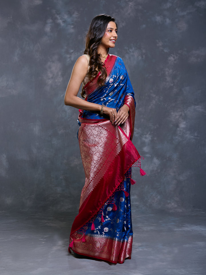 Blue Katan Zari Woven Saree