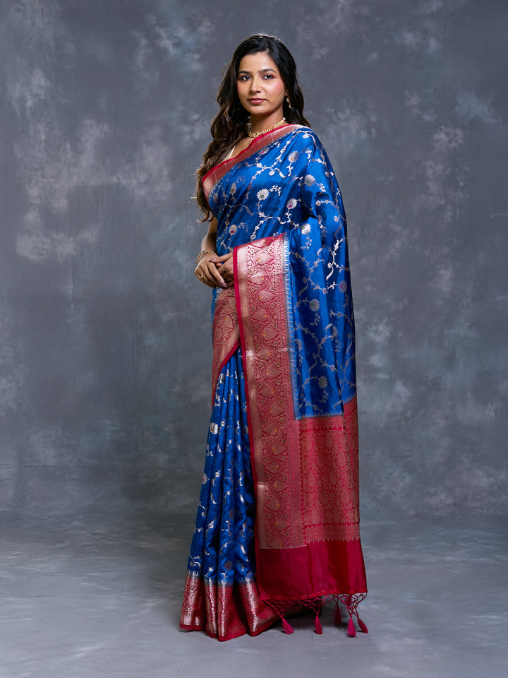 Blue Katan Zari Woven Saree