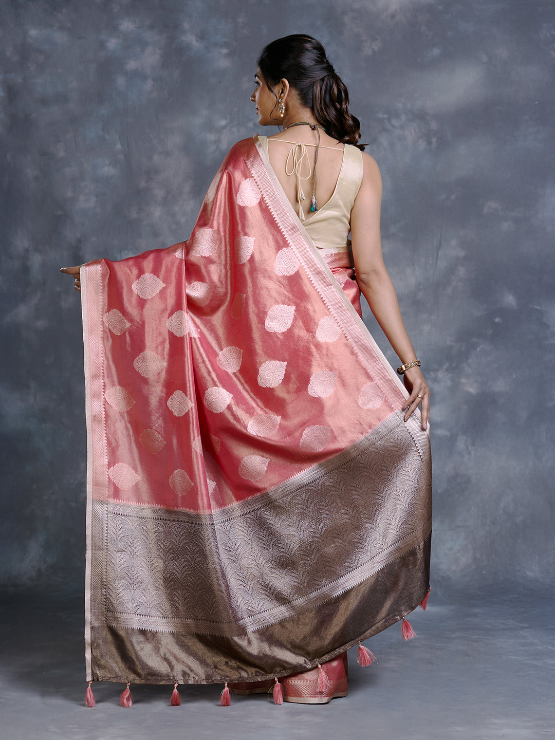 Peach Tissue Zari Woven Saree_5