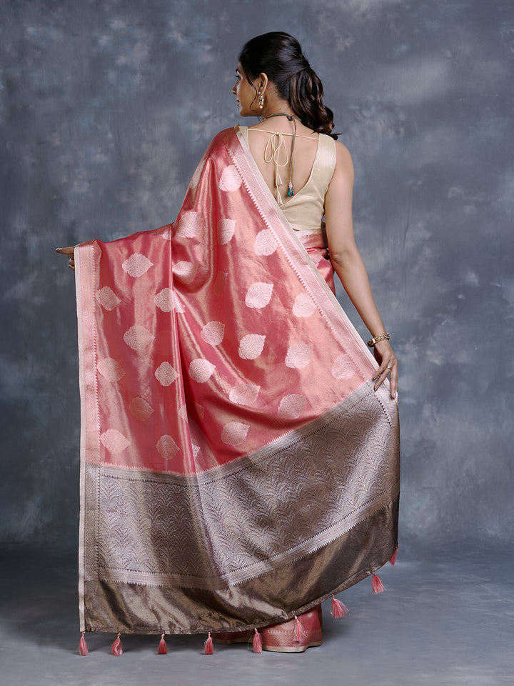 Peach Tissue Zari Woven Saree