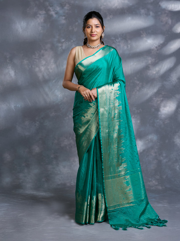 Green Dupion Silk Woven Saree