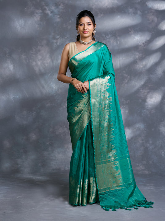 Green woven dupion silk saree