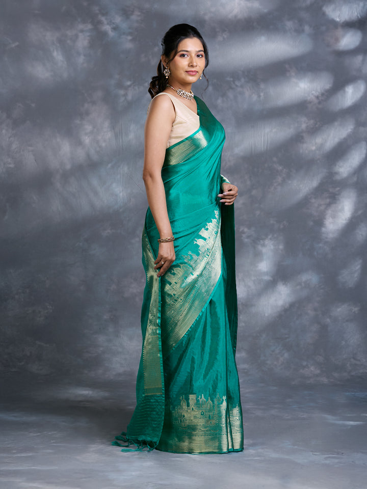 Green Dupion Silk Woven Saree