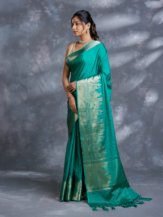 Green woven dupion silk saree